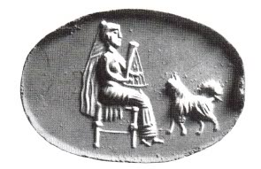 Persian noblewoman playing a harp for her maltese 5th century_bc